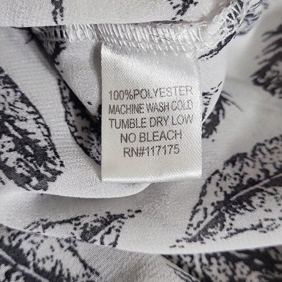 🛍Kenar White Black Feather Print Sleeveless‎ Collared Hi Low Blouse Womens L - Picture 5 of 5